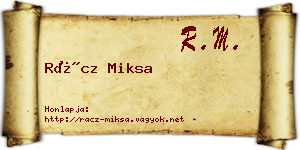 Rácz Miksa névjegykártya